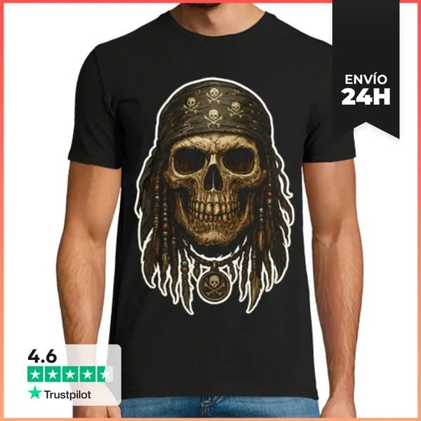 Camiseta Hombre Clásica Calavera Pirata Skull Rock Tribal Indio