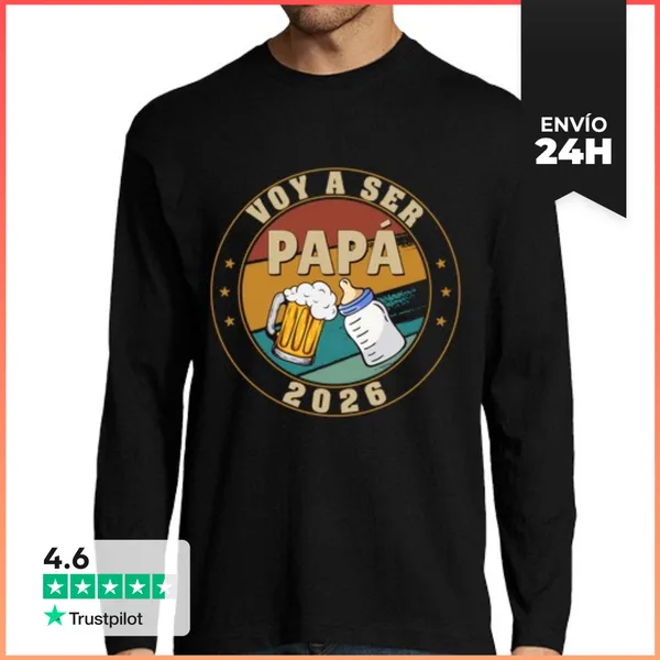 Camiseta Hombre Manga Larga Voy A Ser Papa 2026 Anunciar Embarazo
