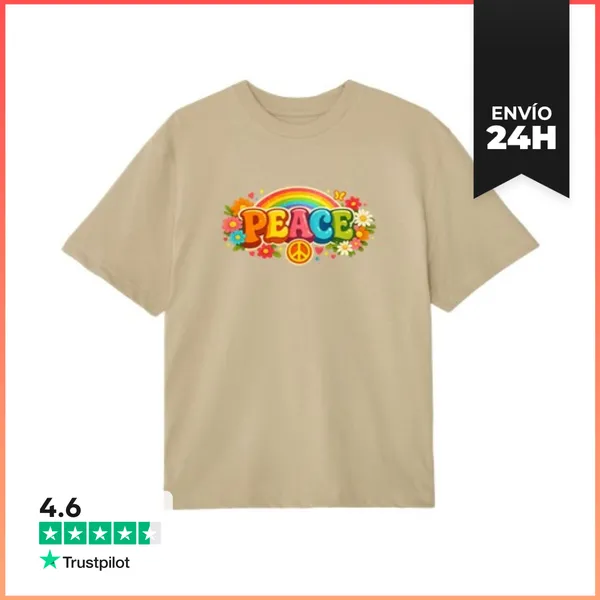 Camiseta Oversize Paz Arcoíris Y Flores LaTostadora