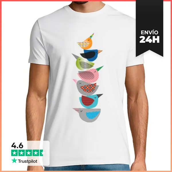 Camiseta Hombre Clásica Pájaros Textura LaTostadora