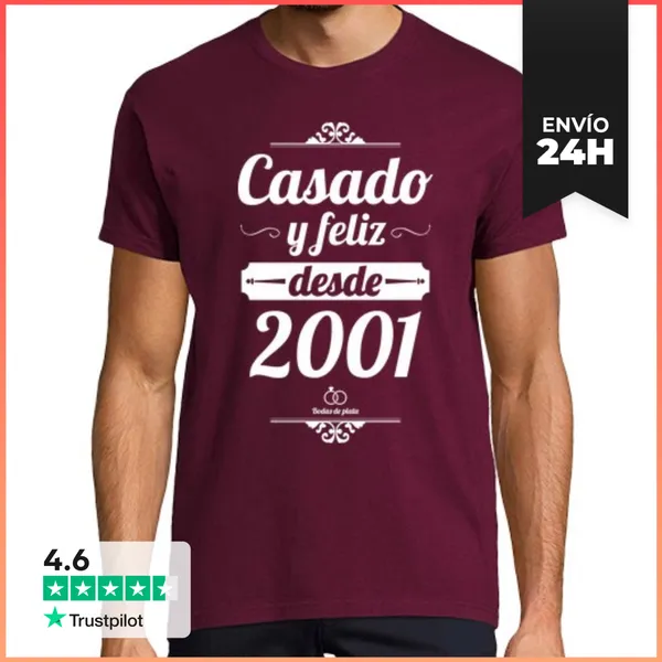 Camiseta Hombre Clásica Casado Y Feliz Desde 2001 LaTostadora