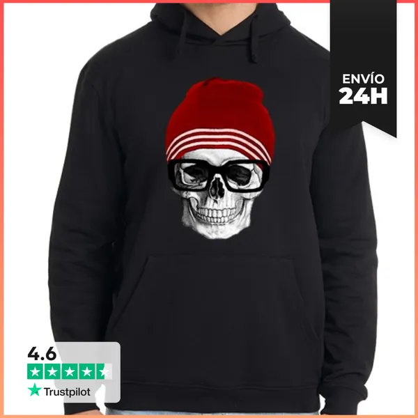 Sudadera Unisex Con Capucha CALAVERA HIPSTER LaTostadora