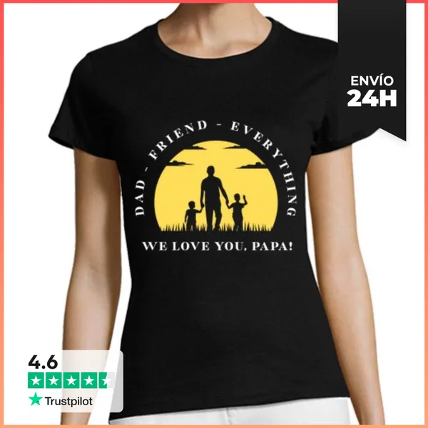 Camiseta Mujer Clásica Te Queremos Papá Silueta Atardecer -