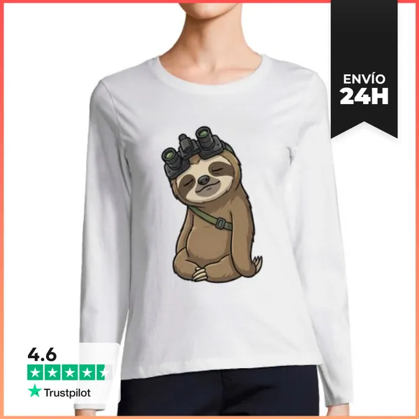 Camiseta Mujer Manga Larga Gafas De Visión Nocturna De Perezoso