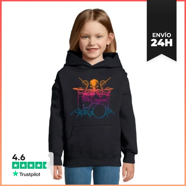 Sudadera Para Niños Con Capucha Pulpo Bateria LaTostadora
