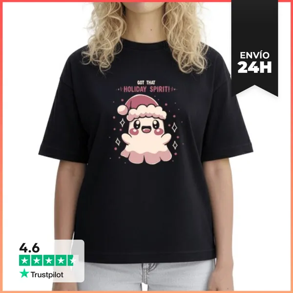 Camiseta Mujer Boxy Tiene Ese Espíritu Navideño - Camiseta De