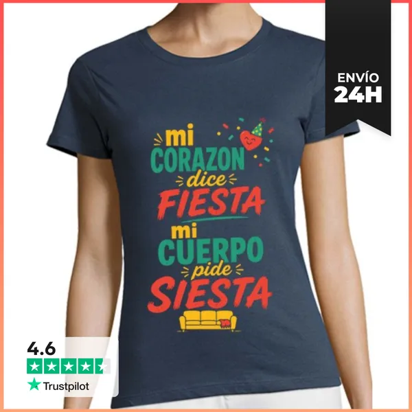 Camiseta Mujer Clásica Mi Corazon Pide Fiesta, Mi Cuerpo Pide