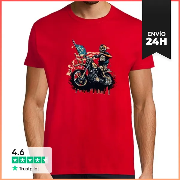 Camiseta Hombre Clásica American Flag Skeleton LaTostadora