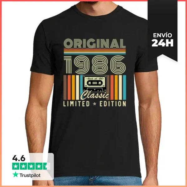 Camiseta Hombre Clásica 40 Años 1986 Vintage Cumpleaños Retro