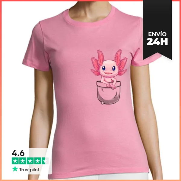Camiseta Mujer Clásica Bolsillo Lindo Axolotl Salamander - Camisa