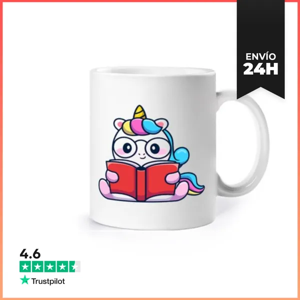 Taza Unicornio Friki Con Un Libro LaTostadora