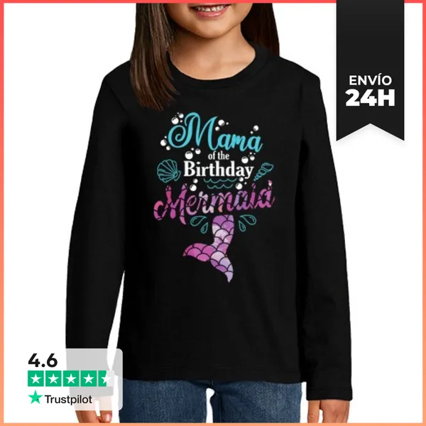 Camiseta Manga Larga Para Niños Mamá De La Sirena De Cumpleaños