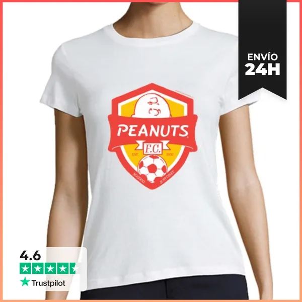 Camiseta Mujer Clásica Peanuts FC Charlie Brown Escudo Rojo