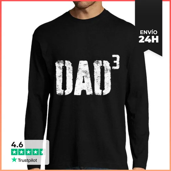 Camiseta Hombre Manga Larga Papá Cúbico Papá De Tres Día Del