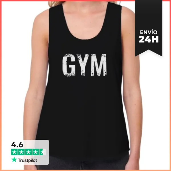 Camiseta Mujer Sin Mangas, Loose Fit Gym Letras Desgaste