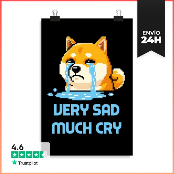 Póster Vertical Muy Triste Mucho Llanto - Perro Shiba Inu Meme