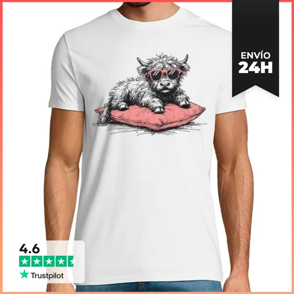 Camiseta Hombre Clásica VAQUITA CON GAFAS DE SOL HIGHLAND COW