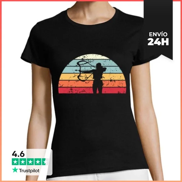 Camiseta Mujer Clásica Tiro Con Arco Retro Puesta De Sol Tiro