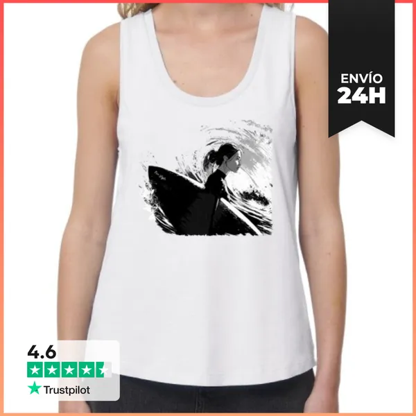 Camiseta Mujer Sin Mangas, Loose Fit Free Style. Surfera.