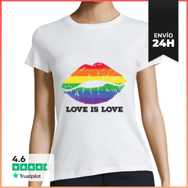 Camiseta Mujer Clásica El Amor Es Amor Labios Arcoiris