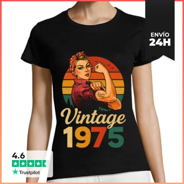 Camiseta Mujer Clásica Mujer Trabajadora Vintage 1975 50 Años