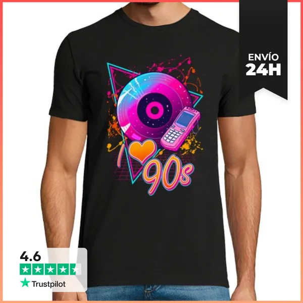 Camiseta Hombre Clásica I Love 90s Nostalgia Retro Vintage Los 90