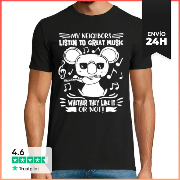 Camiseta Hombre Clásica Koala Flauta Transversal LaTostadora