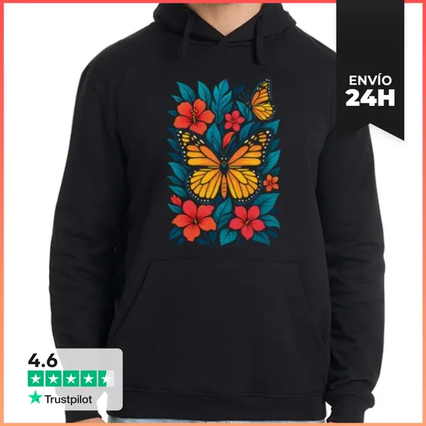 Sudadera Unisex Con Capucha Mariposa Monarca Flores Hibisco