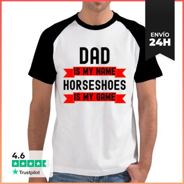 Camiseta Hombre, Estilo Béisbol Papá Es Mi Nombre Las Herraduras
