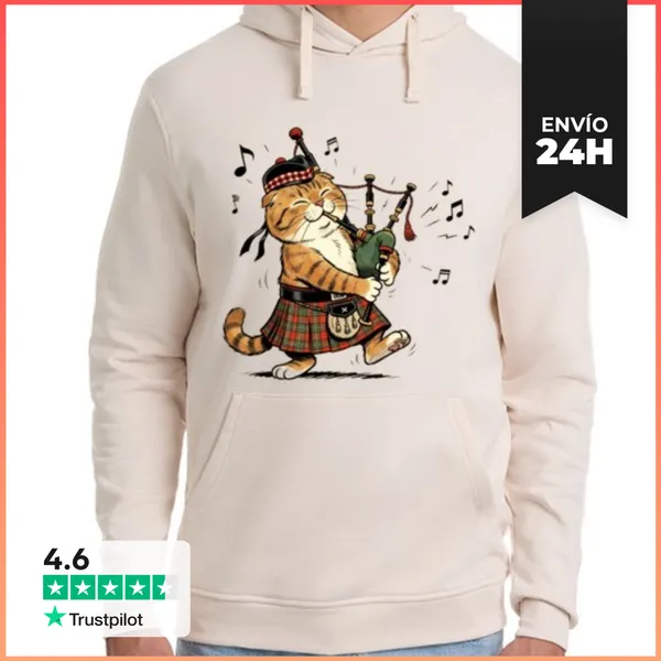 Sudadera Unisex Con Capucha Gato Escocés Que Toca La Gaita