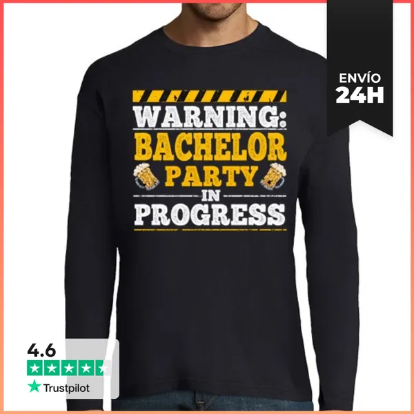 Camiseta Hombre Manga Larga Warning Bachelor Party In Progress