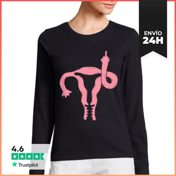 Camiseta Mujer Manga Larga Útero Muestra El Dedo Medio Feminista