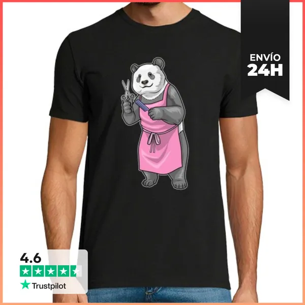 Camiseta Hombre Clásica Panda Peluquero Tijeras Peine LaTostadora