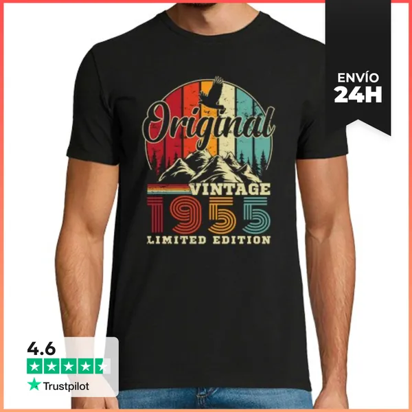 Camiseta Hombre Clásica 70 Años 1955 Vintage Cumpleaños Retro