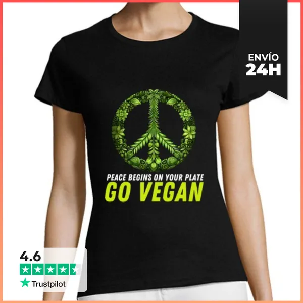 Camiseta Mujer Clásica Hazte Vegano Vegetariano Hippie La Paz