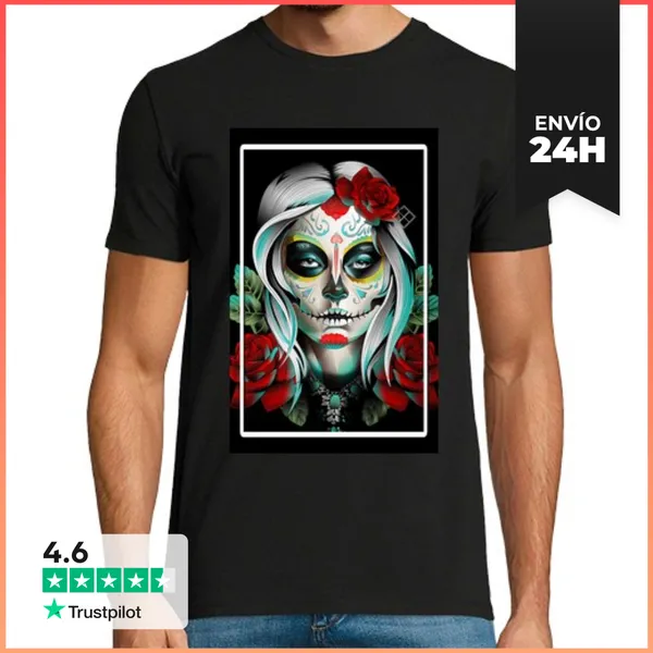 Camiseta Hombre Clásica Catrina Y Flores LaTostadora