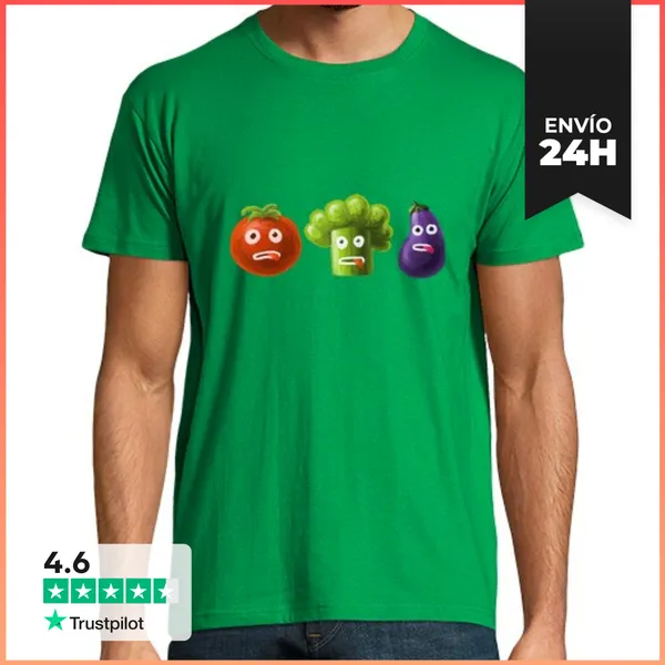Camiseta Hombre Clásica Brócoli Tomate Y Berenjena Divertida