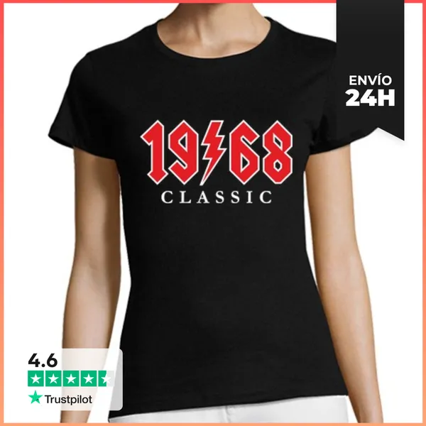Camiseta Mujer Clásica Nacidos En 1968 Classic ACDC 56 Años