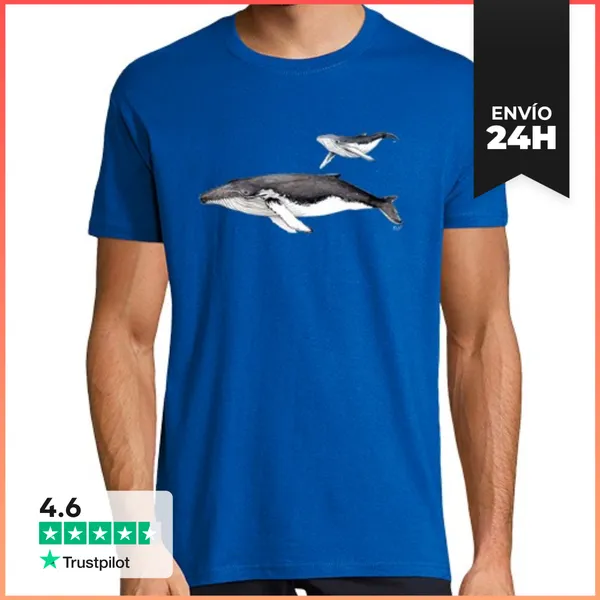 Camiseta Hombre Clásica Camiseta Ballena Jorobada Con Cría