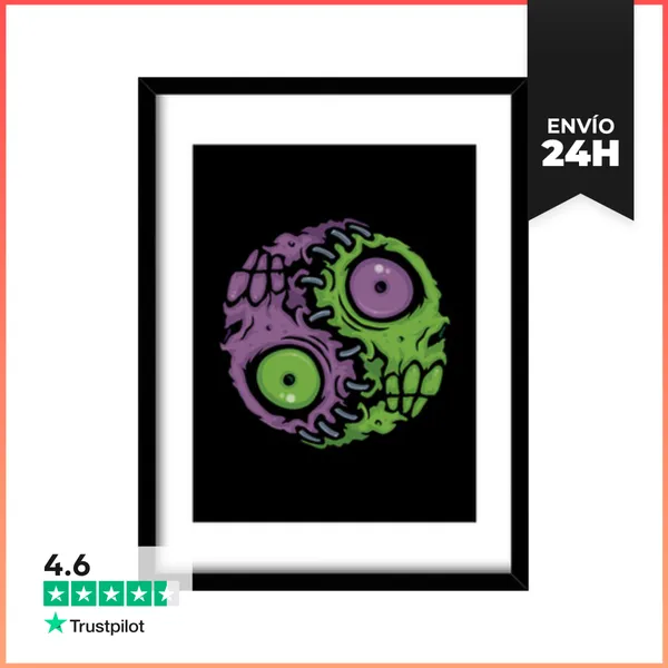 Cuadro Con Marco Vertical Armonía No Muerta Zombi Yin Yang