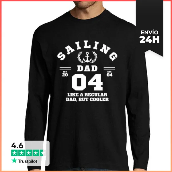 Camiseta Hombre Manga Larga Papá Navegante Divertido En Bote 2004