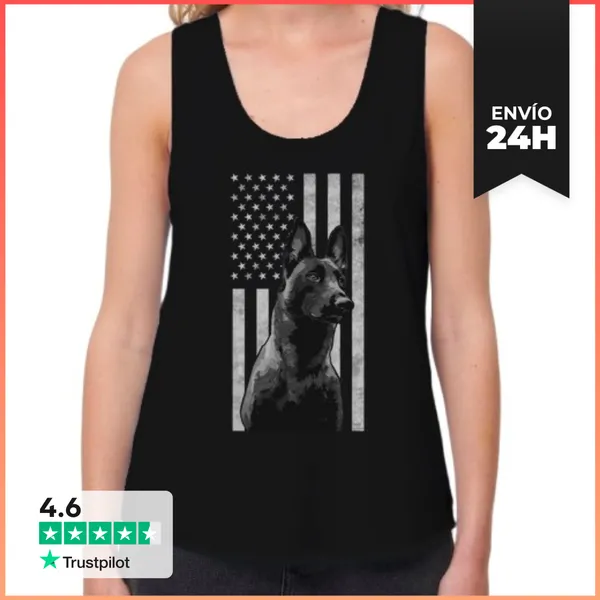 Camiseta Mujer Sin Mangas, Loose Fit Perro Policía Malinois