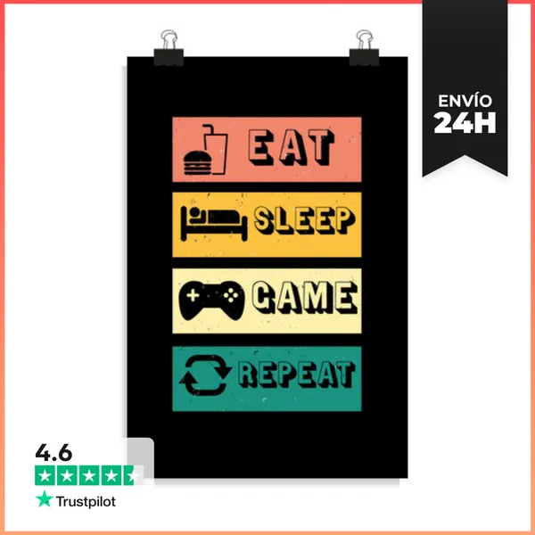 Póster Vertical Gaming Vintage Retro Jugador Comer Dorm
