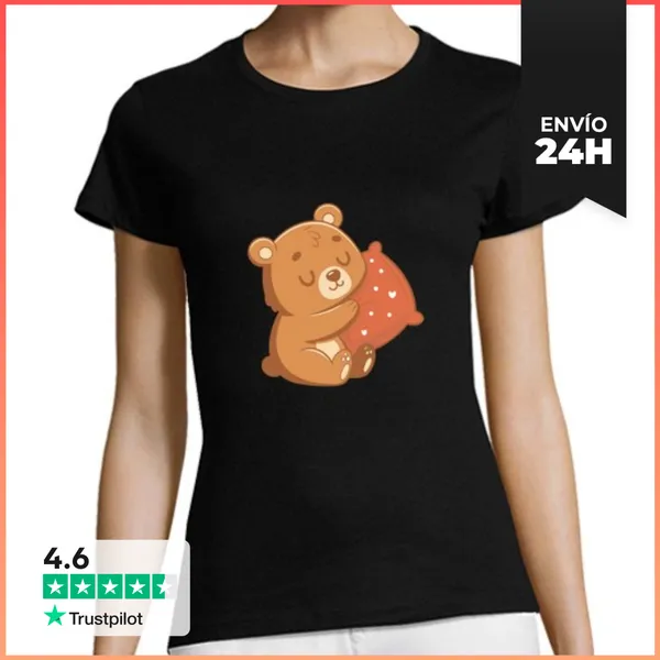 Camiseta Mujer Clásica Oso De Peluche Y Cojín En Forma De Corazón