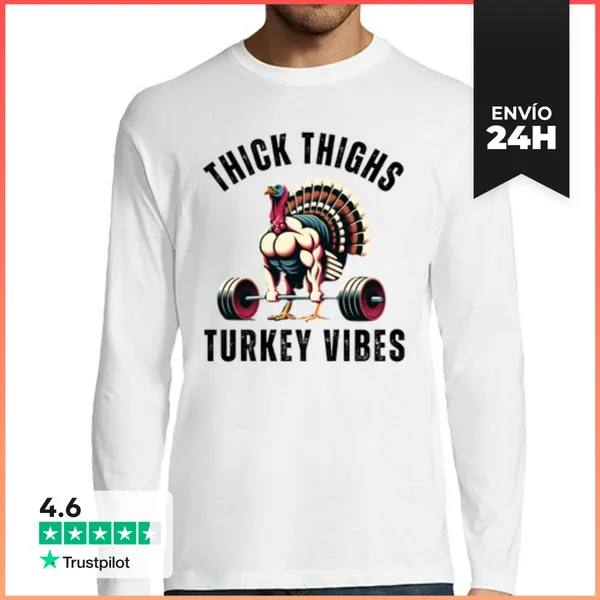 Camiseta Hombre Manga Larga Muslos Gruesos Vibraciones De Pavo