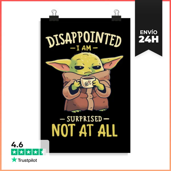 Póster Vertical Baby Yoda Mandalorian Café Meme Poster