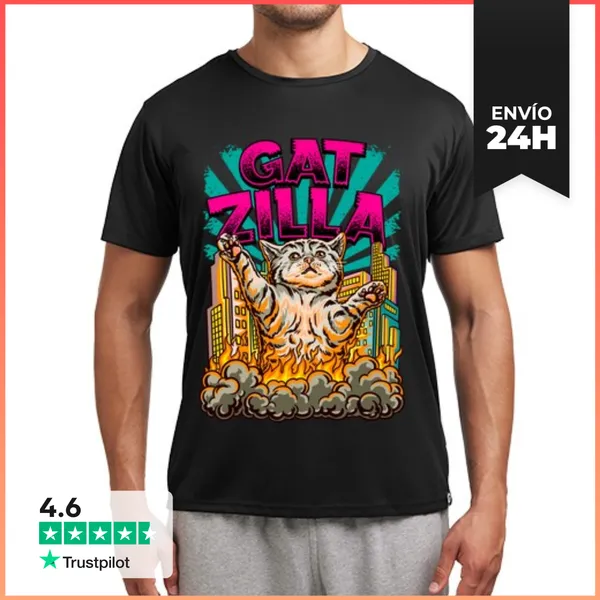 Camiseta Deportiva Hombre Gato Godzilla Gatzilla Anime Manga