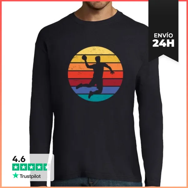 Camiseta Hombre Manga Larga Balonmano Atardecer Vintage - Jugador
