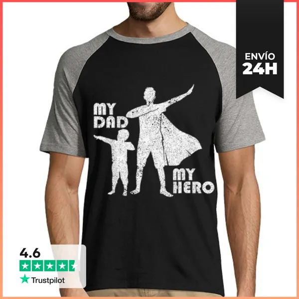Camiseta Hombre, Estilo Béisbol Mi Papá Mi Héroe Día Del Padre