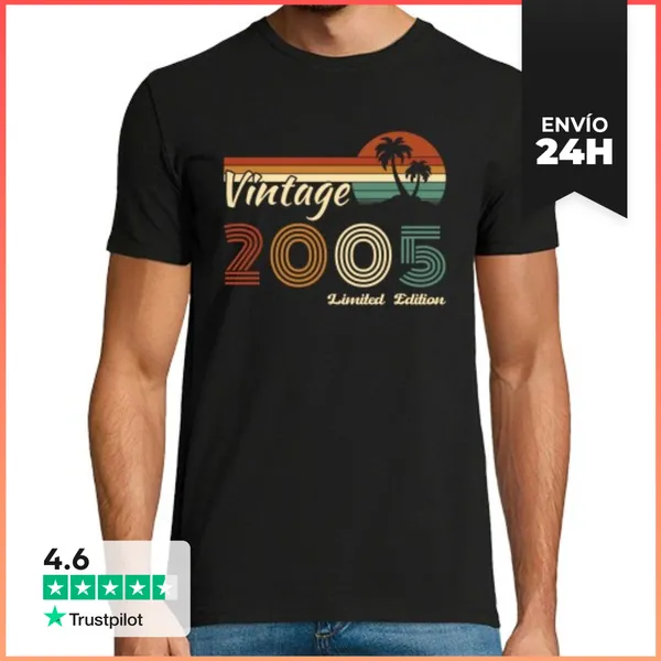 Camiseta Hombre Clásica 20 Años 2005 Vintage Cumpleaños Retro